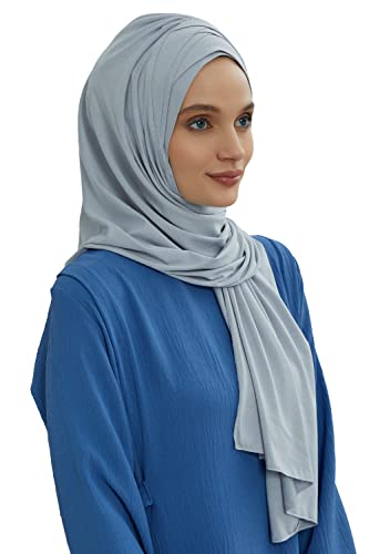 Aisha's Design Instant Hijab for Women Muslim, Presewn 95% Cotton Jersey Turban, Ready to Wear Scarf, Light Grey