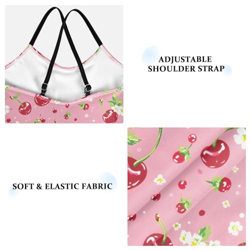 senya Girls Swimsuits One-Piece Swimwear Tie Bathing Suit Beach Summer Round Neck 5-6T Cherries and Flowers on Pink Pattern3