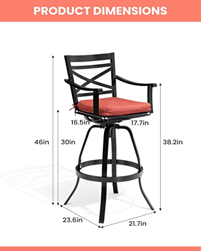 Pellebant Swivel Outdoor Bar Stools Set of 4, Patio Bar Height Chairs with Sunbrella Cushion and Cast Aluminum Frame, Outdoor Furniture w/Armrest & High Back for Deck Lawn Garden, Red