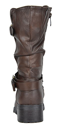 image for DREAM PAIRS Women's Pocono Brown Faux Fur Mid Calf Riding Winter Boots