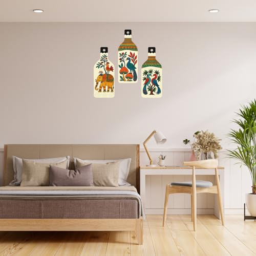 Image of GiftOday Madhubani Art Wooden Wall Hanging for Home & Kitchen Decor | Decoration Items for Livingroom | Modern Artwork Item for Office, Hallway | Decorative Mdf Wall Hanger Artwork (Set of 3)