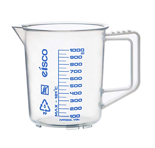 EISCO Measuring Jug, 1000ml - Polypropylene - Screen Printed Graduations, Spout & Handle for Easy Pouring - Excellent Optical Clarity