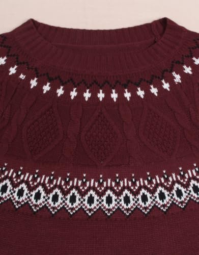 Image of Women's Fair Isle Sweater Crew Neck Long Sleeve Heart Sweater Vintage Tops