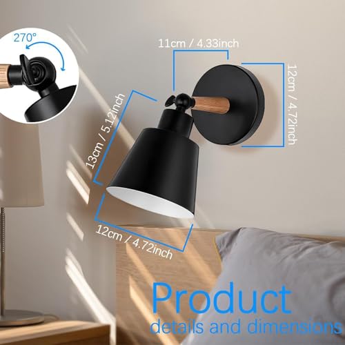Aplique de pared E27 orientable 240° con interruptor integrado y cable para iluminación interior 4