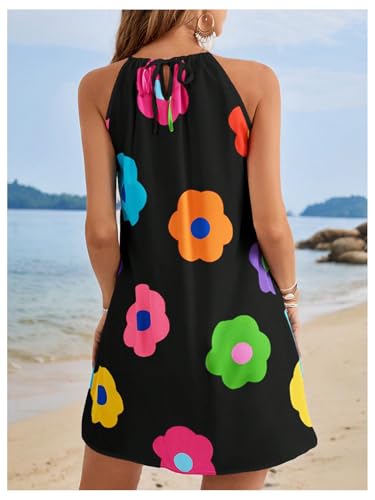 Image of SweatyRocks Women's Tropical Print Halter Dresses Sleeveless Holiday Summer Mini Dress