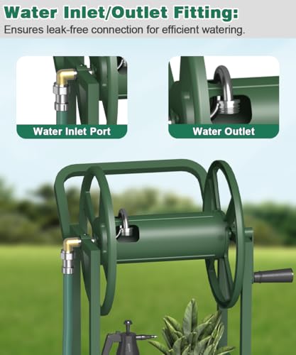 Artigarden Hose Reel Cart with 2 Wheels, Garden Water Hose Holder Heavy Duty Powder Coated Steel Outdoor Winder Storage Holds 125 ft 5/8" Hoses with Basket and 3.9ft Leader Hose for Backyard, Green by Artigarden - Used condition - Image 12