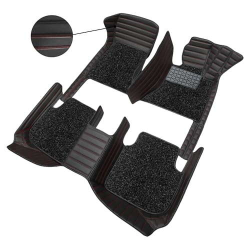 Image of Antiskid Premium 9D Car Mat Full Set for Vinfast VF 7 2026 | Luxury Leather Dual-Stitch Full Set 9D Car Floor Mat || 100% Waterproof ||Color: Black Red