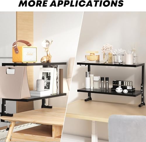 Image of 2 Tier Desk Shelf Clamp-On Above or Under - Desktop Organizer for Office Accessories & Gaming Setup, Black, Tool-Free Installation