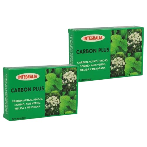 Integralia Carbón Plus - Pack Ahorro 2 x 60 cápsulas - Ayuda a Evitar la Formación de Gases en el Sistema Digestivo.