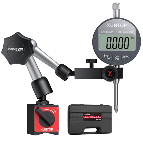 XUNTOP Magnetfuß Digitale Messuhr Mikrometer mit Universeller Magnetfuß 0~25.4 mm LCD-Anzeige Imperial/Metrisch für Labor Werkstatt