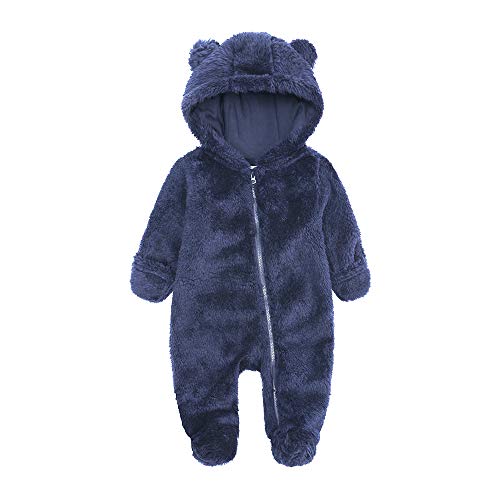 Image of Newborn Baby Girl Boy Rompers Bear Ear Hooded Jumpsuit Fleece Snowsuit Long Sleeve Zipper Winter Coat Outfits