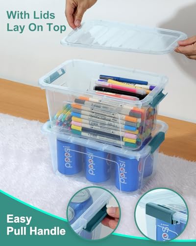 Image of Storage Bins with Lids 6 Pack Clear Storage Containers, 7 Quart Stackable Plastic Containers with Secure Buckle Latch, Durable Storage Box Organizer for Pantry, Closet, Office & Classroom, Blue