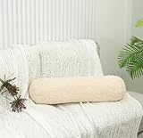 MORSHA Boho Faux Fur Bolster Pillow Cover Only for Round Cervical Pillow with Zipper, Lumbar and Nec