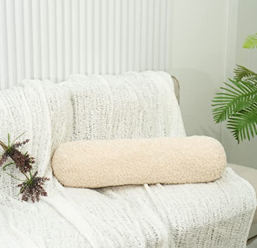 Morsha Boho Faux Fur Bolster Pillow Cover Only For Round Cervical Pillow With Zipper, Lumbar And Neck Roll Pillowcase, Soft Covers For Cylindrical Pillow, Beige (22 X 6 Inches) #TOP11