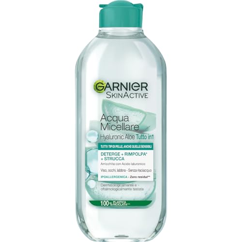 Garnier Acqua Micellare Tutto in 1, Per Tutti i Tipi di Pelle, Arricchita con Acido Ialuronico, Pelle Detersa e Idratata Profondamente, Hyaluronic Aloe, 400 ml