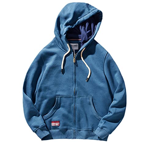 Sweat à capuche épais homme en velours bleu XXL contre le froid automnal
