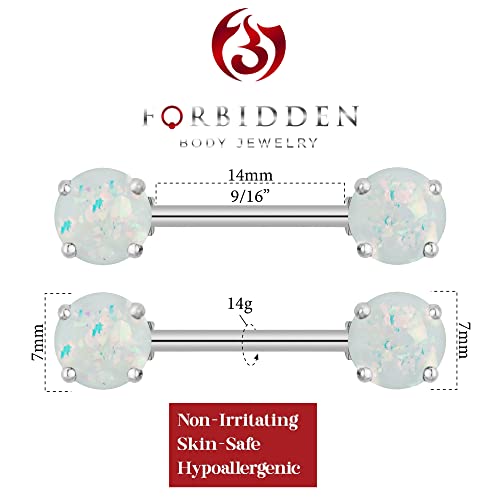 Forbidden Body Jewelry 14G Set Of Surgical Steel Pearl White Simulated Opal Glitter Gemstone Nipple Ring Barbells #TOP1