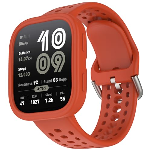 FoundEast Amazfit Bip 6 �o���h�Ή� �P�[�X�t�� �V���R�� �X�|�[�c�ی�o���p�[ ���Ȍ����p�X�g���b�v ��ʕی�P�[�X Amazfit Bip6�A�N�Z�T���[�p