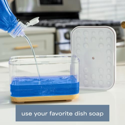 Image of S&T INC. Dish Soap Dispenser and Sponge Holder, Plastic Bamboo and White
