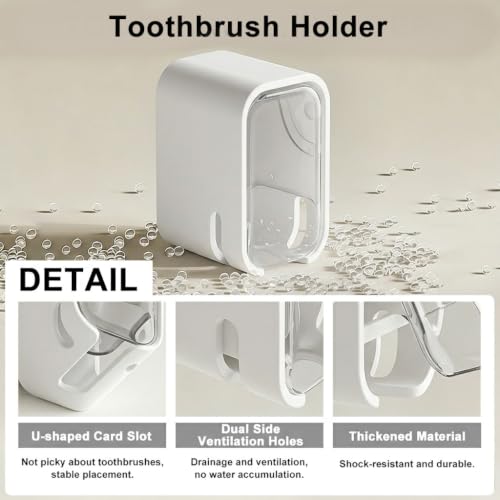Image of HASTHIP 2PCS Wall Toothbrush Holder, with Dustproof Cover & Clear Window, Self-Adhesive Vertical Toothbrush Storage, Quick Dry, Removable Design-Transparent