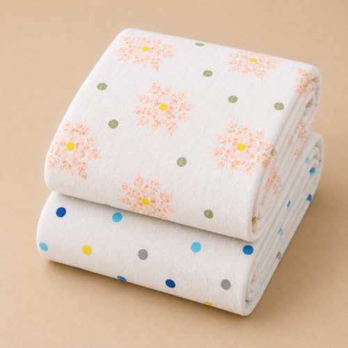 Image of 100% Cotton Muslin Baby Swaddle & Bath Towel, 120 x 120 cm (47 x 47 Inches), Soft & Breathable Newborn Baby Swaddle Wrap, Lightweight Cotton Baby Blanket, 0-18 Months, Leaf Dot + Multi Dot, Set of 2