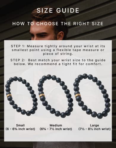 Forge & Foundry Men’s 8Mm Matte Black Solid Onyx Beaded Bracelet | Polished 18K Gold-Plated Signature Bead And Single Gloss Bead | Minimalist Designer Jewelry, Forged For Men (Small) #TOP5