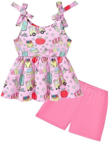 Image of Toddler Girls Clothes Summer Short Set Outfit Tie Knot Shoulder Sleeveless Ruffle Tops and Shorts 2PC Clothing Set