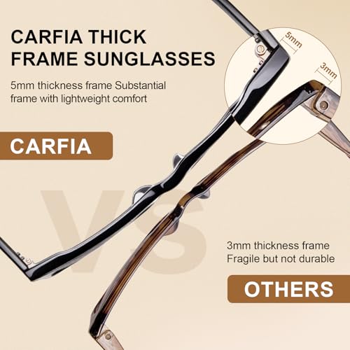 Image of CARFIA Thick Polarized Sunglasses for Men UV400 Protection, Retro Square Hand-crafted Acetate Driving Shades CA5356
