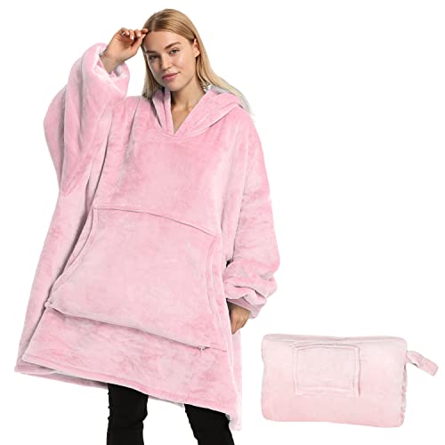 Catalonia Classy Sweat à Capuche surdimensionné Sherpa Blanket, Sweat à Capuche Super Doux et Chaud avec Un énorme Sac, Couverture de Pull en Peluche géante avec Capuche, pour Hommes Femmes, Rose Cover