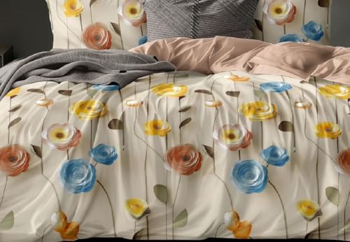 Image of 1 Reversible Comforter Super King Size 108 x 108 Both Side Same Print 1 Bedsheet King Size 108 * 108 inches and 2 Pillow Cover 4 Pieces Bedding Set | AC Quilt | AC Dohar-Multicolor
