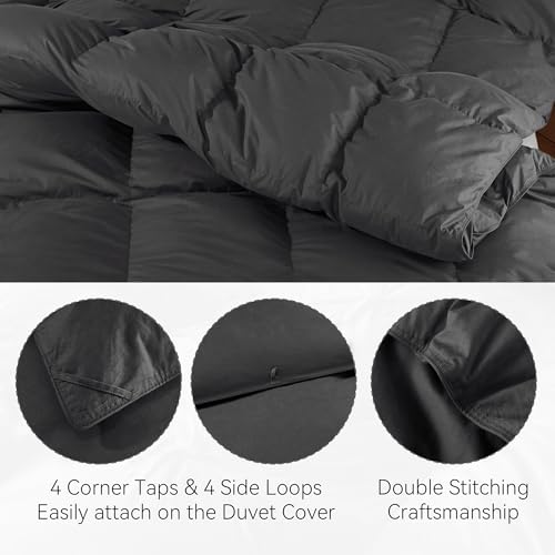 SNOWMAN Premium Down Comforter Queen Size, Luxurious Heavyweight Duvet Insert with Cotton Blended Fabric, 46oz Fill Weight 3D Baffle Box Design Medium Warm Hotel Bedding Comforter (Dark Grey,90"x90")