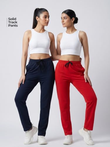 Image of Fflirtygo Cotton Solid Track Pant /Lounge Wear /Pocket Payjama �100% Export Quality Soft Cotton Night Wear /Pocket Pyjama for Women Combo Pack, Black & Blue Pyjama