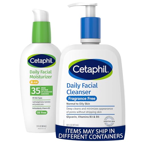 Cetaphil Face Wash, Fragrance Free Daily Facial Cleanser for Sensitive Skin 16 oz + Cetaphil Face Moisturizer, Daily Oil Free Facial Moisturizer with SPF 35, Fragrance Free Face Lotion 3 Fl Oz - image 1