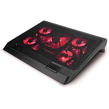 ENHANCE Gaming Laptop Cooling Pad Stand with LED Cooler Fans , Adjustable Height , Dual USB Port for 17 inch Laptops - 5 Ultra Quiet High Performance Fans 2630 RPM & Built-In Bumpers - Red