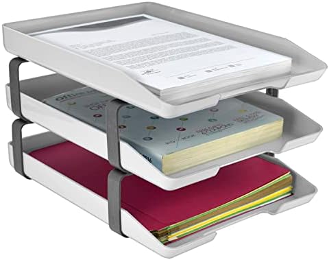 Acrimet Traditional Letter Tray A4 3 Tier Front Load Plastic Desktop File Organizer (White Color)