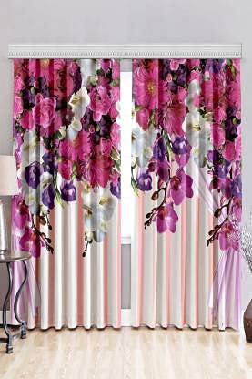 BSJ 3D Flower Digital Printed Polyester Fabric Curtains for Bed Room Kids Room Living Room Color Purple Window/Door/Long Door (D.N.265) (4 x 5 Feet (Size ; 48 x 60 Inch) Window, 4)
