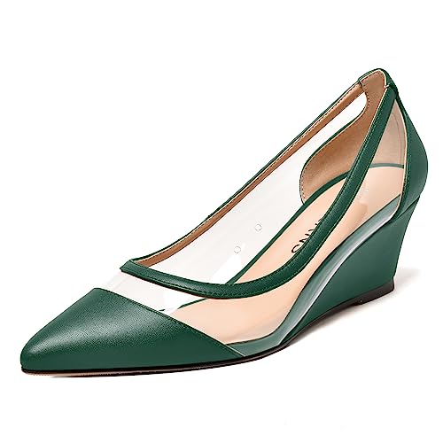 WAYDERNS Womens PVC Matte Bridal Pointed Toe Clear Slip On Sexy Wedge Low Heel Pumps Shoes 2 Inch