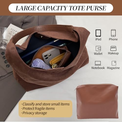 Bolso Tote de gamuza para mujer marrón chocolate miniatura 3