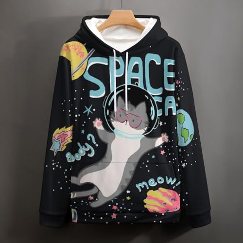 Hoodie planète espace chat UMENG pull col capuche unisexe taille S - 4