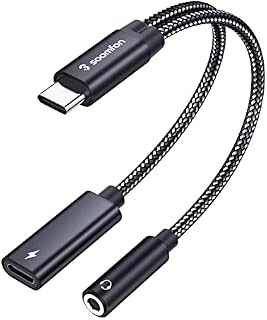 SOOMFON USB C to 3.5mm Jack Headphones and Charger Adapter , 2 in 1 USB Type C to Aux Adapter with PD 60W Fast Charging Cable, for for iPad Pro 2020, Galaxy S20+, Pixel 4 XL and More(Black)