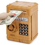 Highttoy - Hucha electrónica para niños de 3 a 12 años, Caja Fuerte con código Hucha ATM Caja de Juguete para niños, Caja Fuerte, Regalo para niño, niña, Color marrón