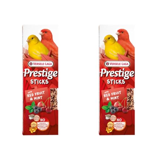 Versele-Laga Prestige Sticks Canaris Fruits Rouges & Menthe | Pack Double | 2 x 60 g | Snack pour canaris | sans conservateurs, colorants ni arômes synthétiques