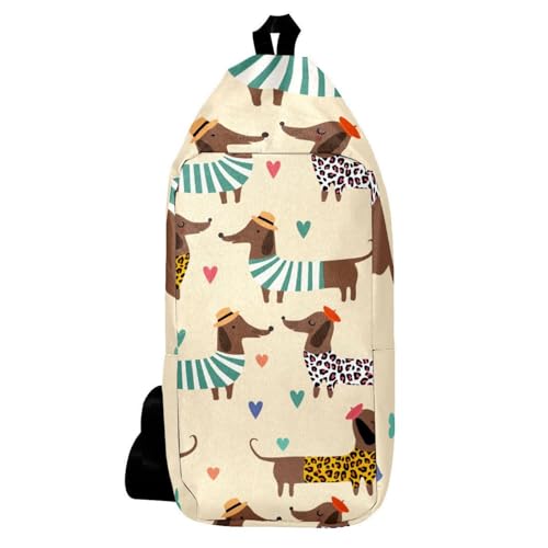 Mochila de hombro bandolera con diseño de perros dachshund para viaje y senderismo en verano