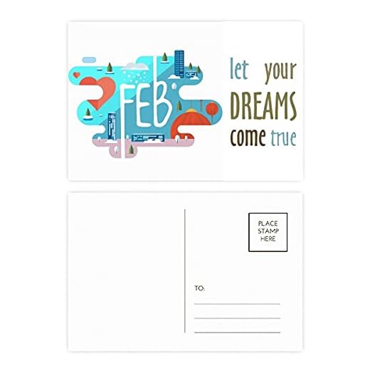 Febrero Mes Temporada Ilustración Sueño Come Verdadero Postal Set Tarjetas de agradecimiento Lado 20pcs