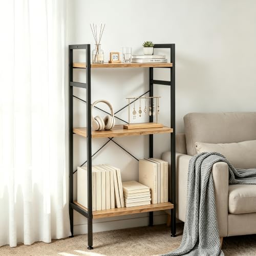 Image of HealSmart 3 Tier Bookshelf, Free Standing Book Shelf Home Office Bookcase Shelf Storage Organizer for Bedroom, Bathroom, Living Room, Office, Balcony, Rust Brown