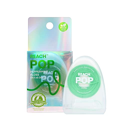 Reach Pop Dental Floss | Eco-Friendly Packaging | Vegan Wax & Pfas-Free | Durability & Shred Resistance | Slides Smoothly & Easily | Effective Plaque Removal | Green Color Floss | Peppermint, 54.7 Yd #TOP9