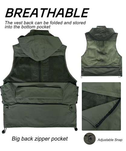 Colete de viagem masculino M2C com capuz e vários bolsos, Verde, US XL/CHN XXL （smaller than normal）