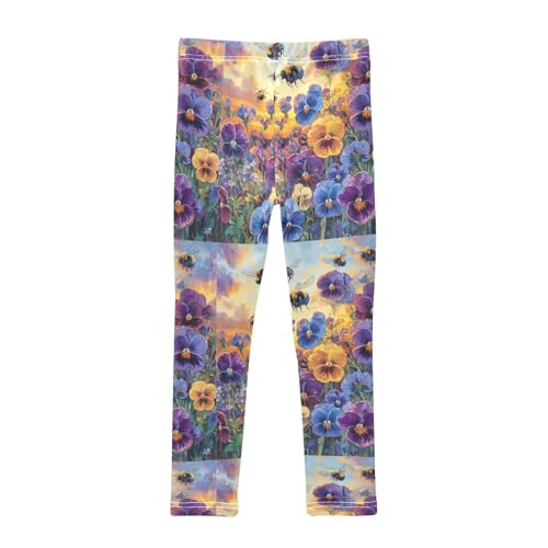 Flowers Bumblebees Sky Girls Leggings Kids Yoga Pants Dance Active Tights 4T2