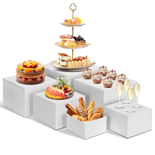 Redants 6 PCS Buffet Risers Large Food Risers for Buffet Table Food Display Risers for Party White Acrylic Boxes Dessert Table Display Set Risers Display Stands (Size 10 9 8 7 6 5 White)