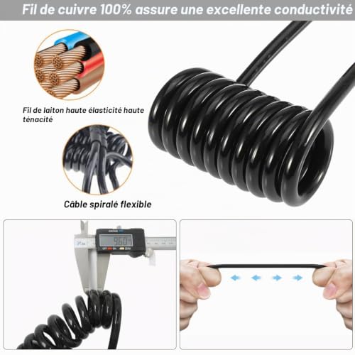 Techfection Rallonge Remorque Câble 13 Broches Extension Câble Rallonge Spirale 3m Faisceau Extension Rallonge Spirale Rallonge Prise Remorque 12V par Caravane Camion RV Tracteur Voiture Porte-Vélos – vue 5